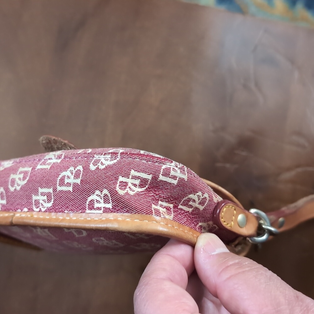 Dooney & Bourke Vintage Red and Tan Canvas/Leather Clutch Wristlet - Picture 3 of 5